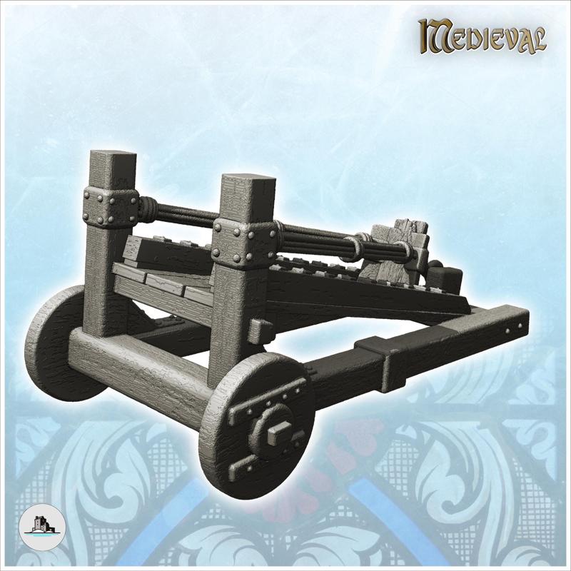 Giant wooden slingshot on wheels (6) - Medieval Gothic Feudal Old Archaic Saga 28mm 15mm