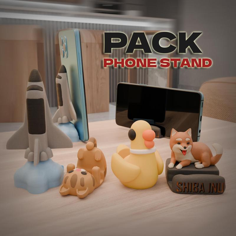 Pack 4 stand phone - Duck, Cat, Shiba inu and Space Ship