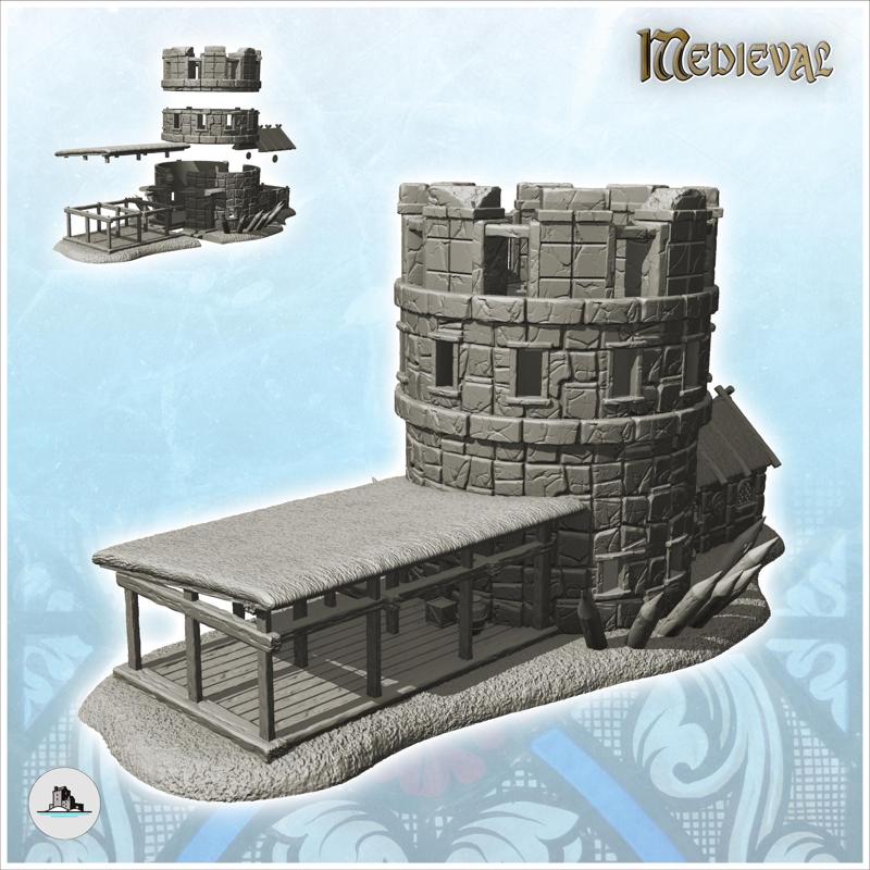 Fortified stone tower with battlements and adjoining dwelling (11) - DnD Wargaming Medieval War of the Rose Saga