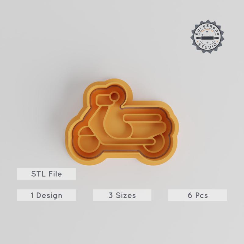 Scooter Shape Cutter & Stamp Set, Perfect for Cookies & Fondant, Includes 3 Sizes, 6 Pieces, Transportation & Vehicle Design PRODUCT_3263