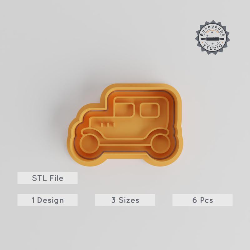 Vintage Car Cookie Cutter & Stamp Set, Perfect for Fondant, 1920 Car Shape, Includes 6 Pieces, Sizes S/M/L PRODUCT_3191