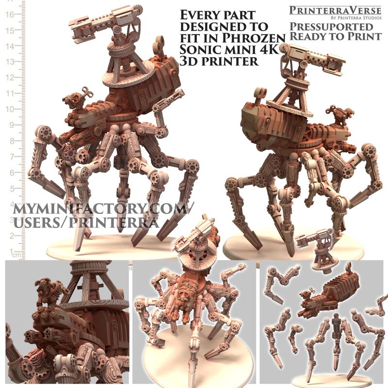 026 TECHNOPUNK Necro Karakuri Robot Skeleton Big Yellow Orbot Weaver Spider Machine with Detachable Turret and Poseable Legs