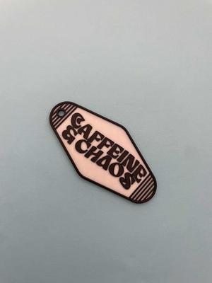 Retro caffeine and chaos motel keychain