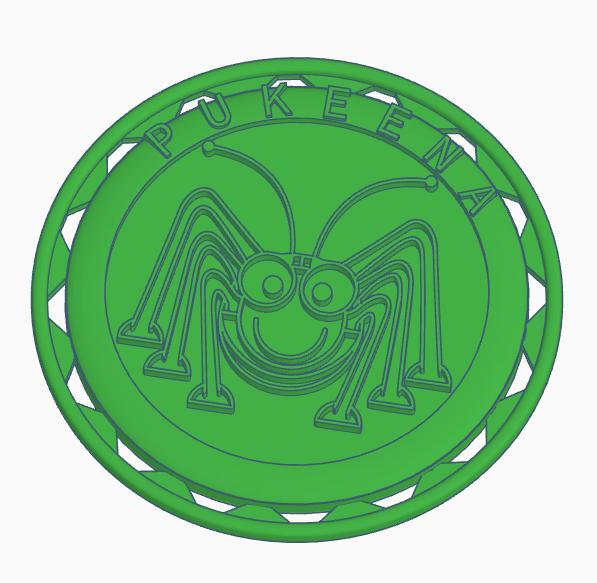 Scout patch badge of Pukeena, the Jungle's grasshopper, ready to be sewn on