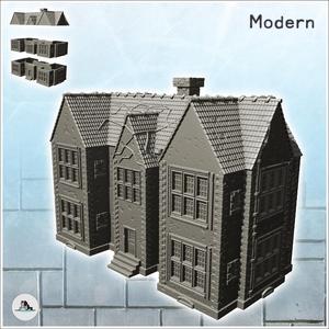 Large modern house with two wings, majestic entrance and vegetation (7) - Modern WW2 WW1 World War Diaroma Wargaming RPG