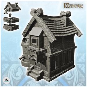 Medieval alchemist's workshop with annexed cistern and alcove window (10) - Medieval Fantasy Magic Feudal Old Archaic Saga 28mm 15mm