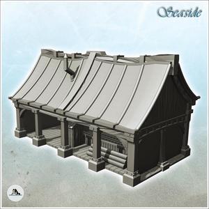 Medieval wooden warehouse with square columns with loading of wood (22) - Pirate Jungle Island Beach Piracy Caribbean Medieval Skull Renaissance