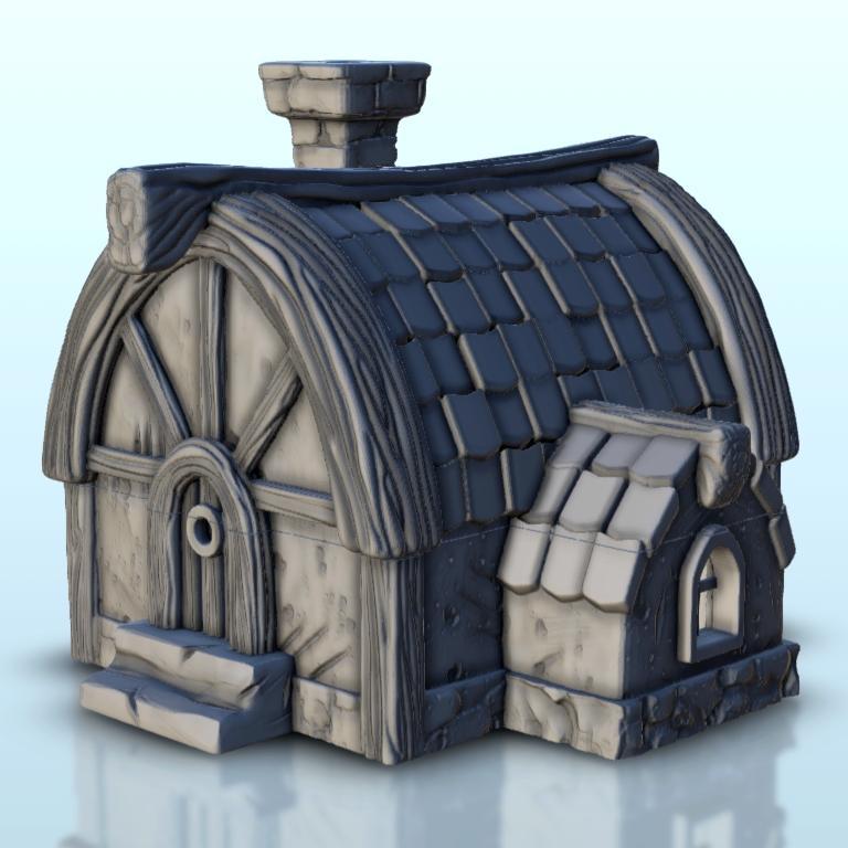 Medieval house with rounded roof and chimney 6 - Medieval scenery terrain wargame