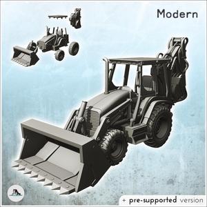 Modern Caterpillar 420D CAT420D backhoe loader with rear and front bucket (10) - Modern WW2 WW1 World War Diaroma Wargaming RPG Mini Hobby