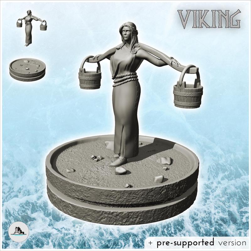 Medieval woman with double bucket at the end of a branch (16) - North Northern Norse Nordic Saga 28mm 20mm 15mm