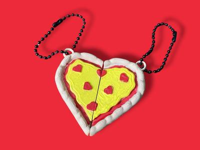 Valentines Heart Shaped Pizza Friendship Keychain
