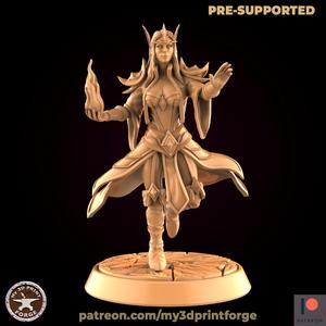 Elf Sorceress Running with Fire
