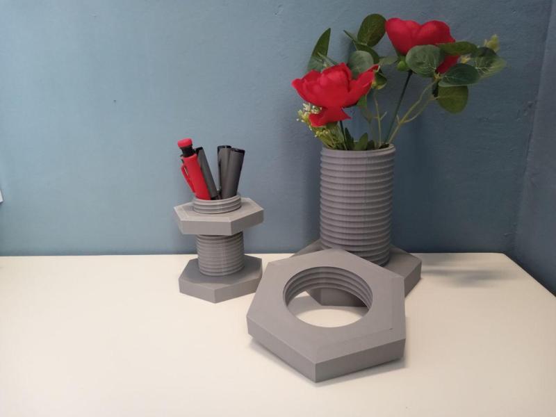 Bolt Vase / Case / Holder, 2 heights, 2 nuts