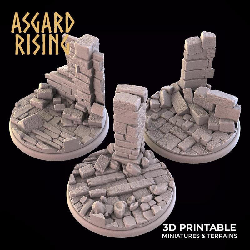 RUINS 3 x Round Bases 40mm - PRESUPPORTED