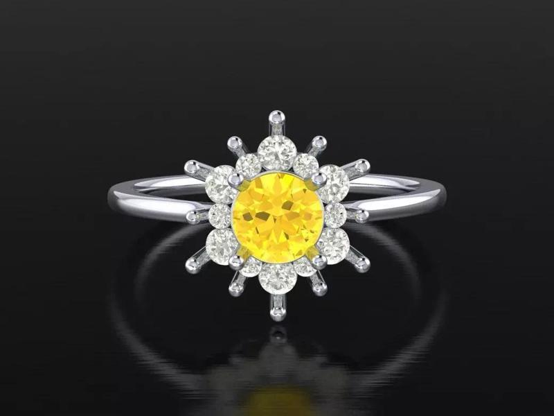 Elegant Ring with Yellow Center Gem and Surrounding White Stones