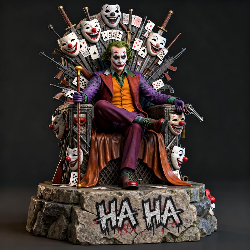 Joker on the Throne – 3D Printable Fan Art Statue multicolor