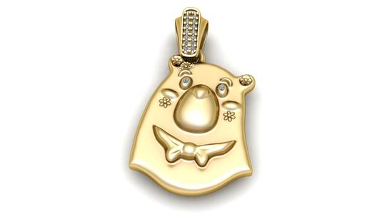 Cute Bear Face Gold Pendant