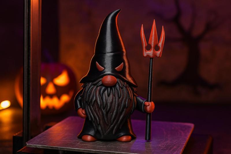 Dark Wizard Gnome with Trident – Fantasy Figurine, Gothic Halloween Decor, Unique Gift for Gamers & Collectors