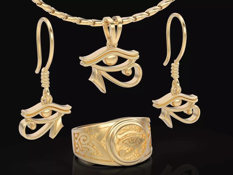 Egyptian eyes Ring Pendant Earring Sculpture jewelry Gold silver