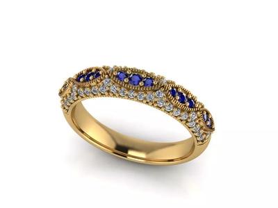 womens gold ring blue sapphire diamond accents   model size m