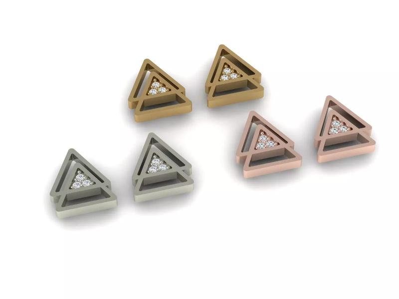 Triangle design brooch medallion or cufflink earrings
