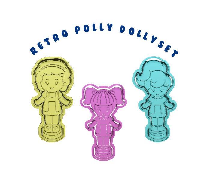 Retro Polly Dolly cookie cutter and stamp set of 3