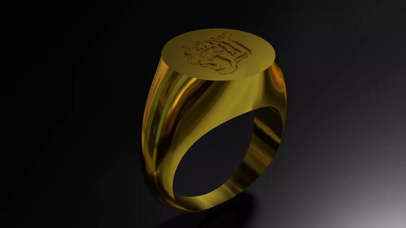 Tiger engraved round signet ring