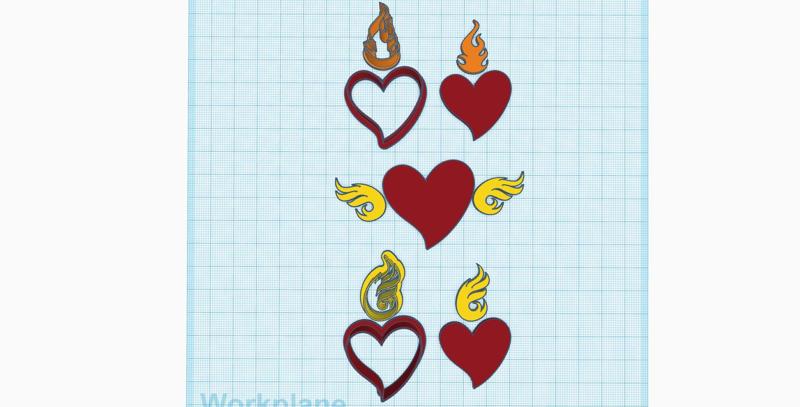 Love symbol, Valentine, Sacred Heart cutter, Heart with angel wings, cutter,  stamp, Cookie cutter, Polymer Clay Cutter, Embross, Potery SET 3 models