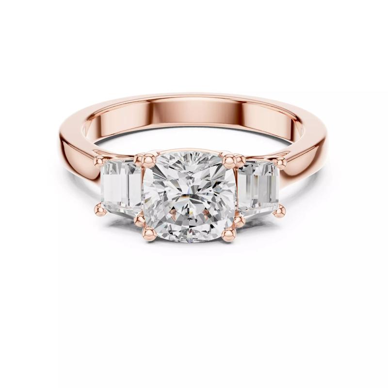 Three Stone Cushion Trapezoid Engagement Ring 3DM STL Video