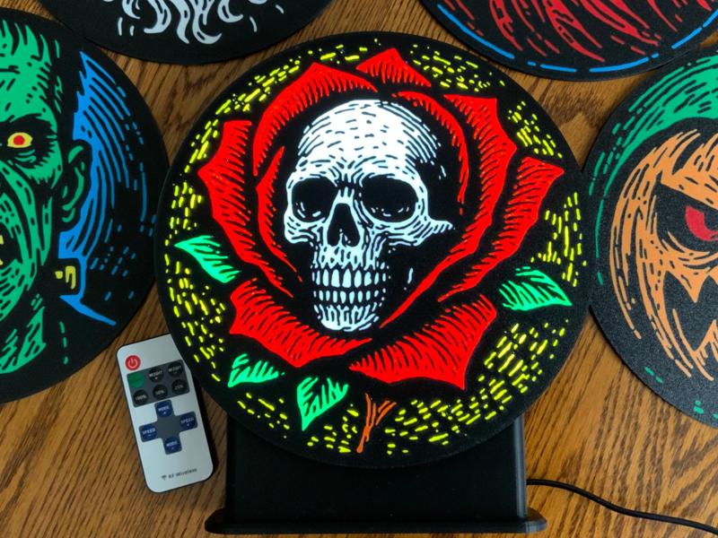 Skull In A Rose 240mm Dia LED Lightbox Lens