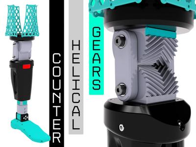 Counter helical geared mechanical knee prostheric