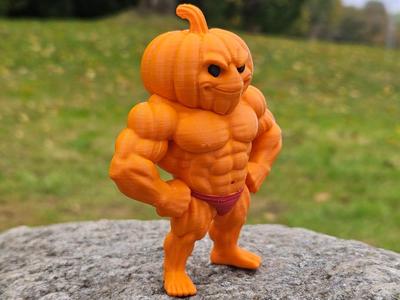 Muscular PumpKing gym bro halloween buff pumpkin