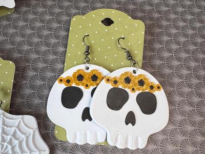 Skull with Flower Earrings or Keychain