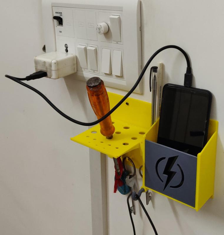 3D Print - Wall Mounted Holder for Mobile Phones, Remotes, Keyrings, Pens, Screw Drivers etc