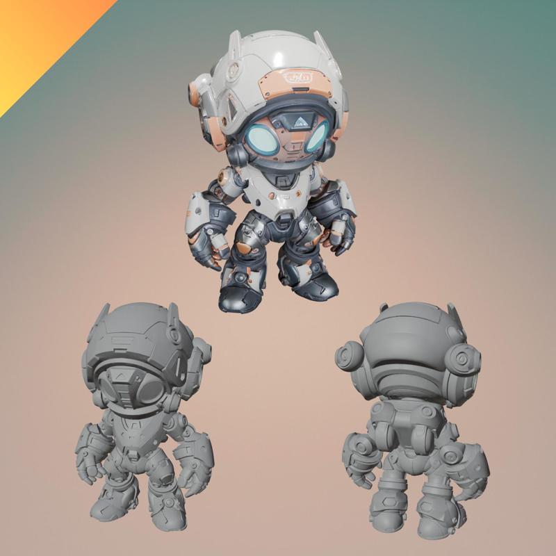 Sci-Fi Robot Explorer 3D Print Model – STL + GLB – Futuristic Mech Suit Character – One-Piece Paintable Design