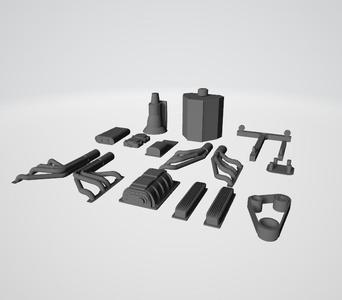 1/24 & 1/25 Scale Small Block Engine with Blower, Dual Headers, Transmission, Carburetors, Scoop, and Stand for Dioramas
