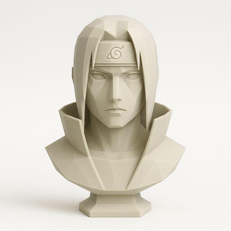 Minimalist low-poly bust of Itachi Uchiha