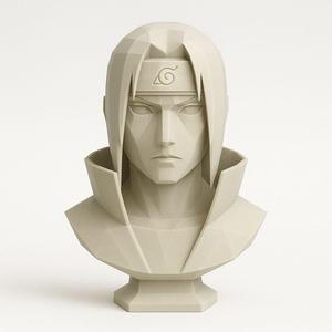 Minimalist low-poly bust of Itachi Uchiha