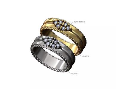 Diamond crown cluster split braided rope sides ring US sizes 7 8