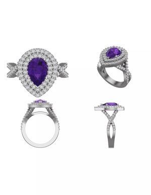 Pear double Halo twist ring Amethyst Topaz Diamond