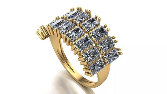 Double-Row Half Eternity Ring with Radiant Stones