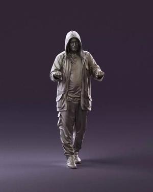 001022 man in fool black jacket with hood 3D Print Ready