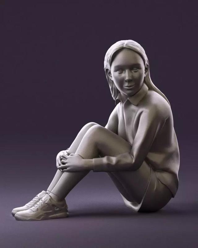 001049 young girl seat in redblack tshirt 3D Print Ready