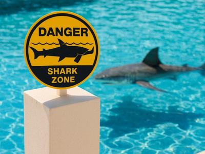 Danger! Shark zone sign for pools (Schlefaz)