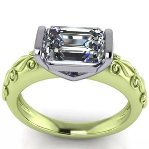 Vintage Emerald Cut Scroll Hand Crafted Engraving design Ring