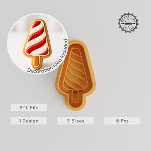 Popsicle Shape Cutter & Stamp, Cookie & Fondant Tool, S/M/L Sizes, Perfect for Frozen Dessert Themes