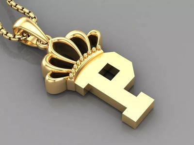 P Crown Letter Initial Pendant in 10kt Yellow Gold Cad Design