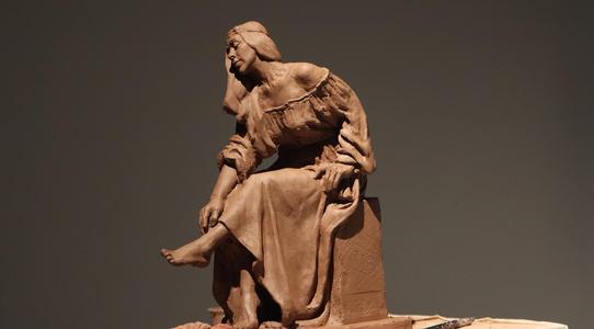 Woman wearing drapery hand made