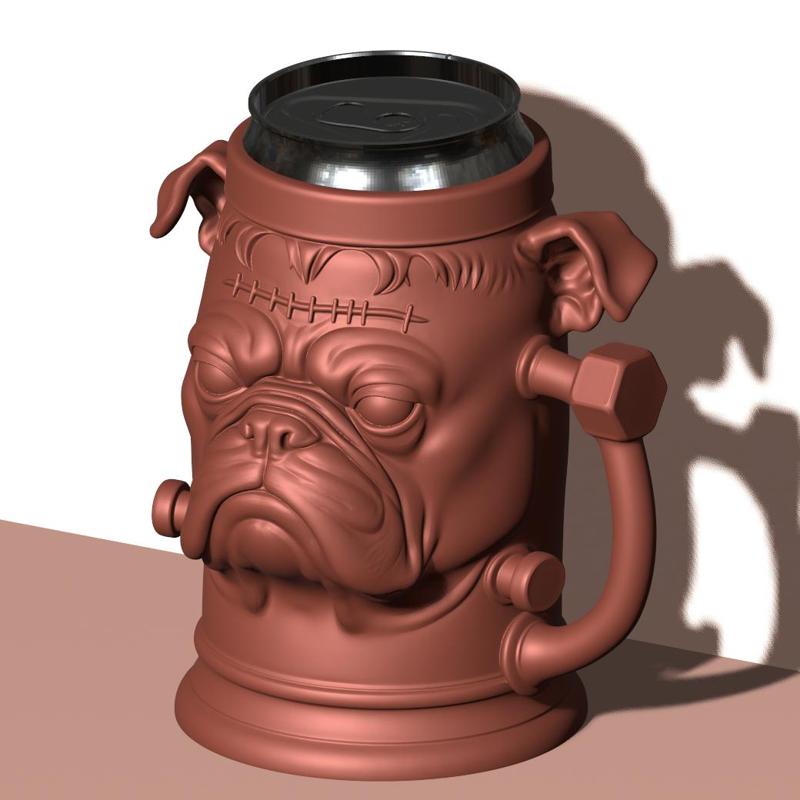 Halloween Frankenstein Bulldog Can Holder – 3D Printable Monster Dog Mug STL