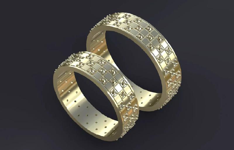 Wedding Band-rings with  gems 3D print model or CNC